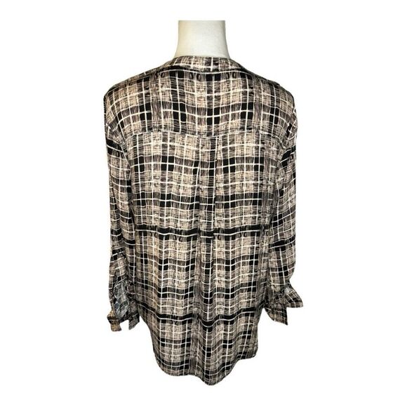 ROCK & REPUBLIC‎ Women’s Large Tan & Black Roll Tab Long Sleeve Flowy Top - Picture 3 of 7